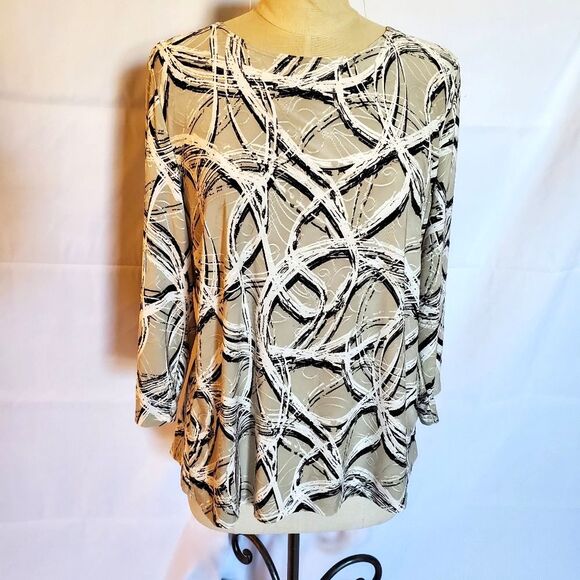 JM Collection Slinky Patterned Top, L - Picture 1 of 5